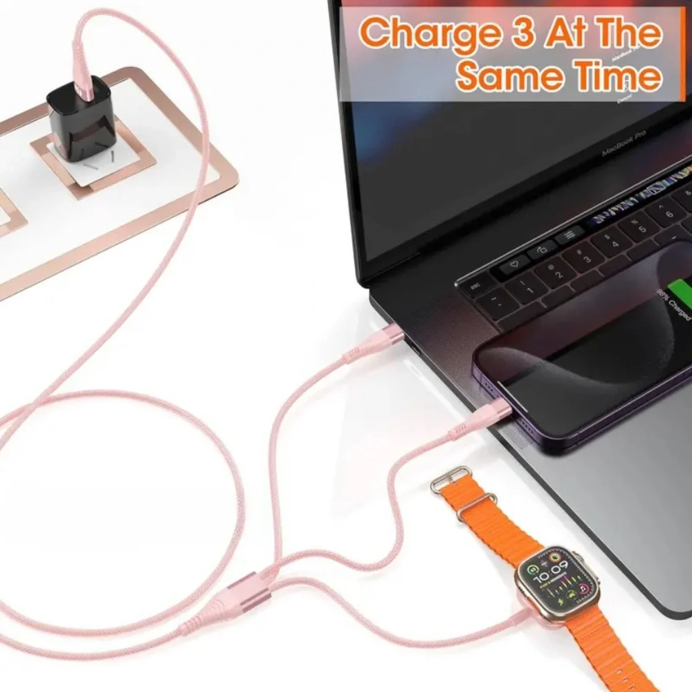 3-in-1 Multi Charging Cable for iPhone, Android, & Apple Watch